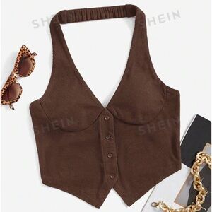 Brand new ribbed button up halter vest crop top~